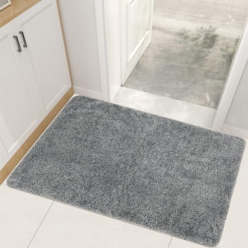 HOMJOY Indoor Matte, Schmutzfangmatte Innen, Saugfähiger Teppich, Türmatte, 50x80cm, rutschfeste und verschleißfeste Fußmatte, Geeignet für Wohnzimmer, Badezimmer, Flur, Grau von HOMJOY