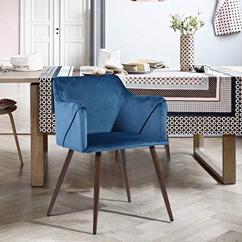 HOMYLIN Set mit 2 skandinavischen Esszimmerstühlen aus Samt mit Metallbeinen, Engineered Wood, Navy blau, 54×53×75cm von HOMYLIN