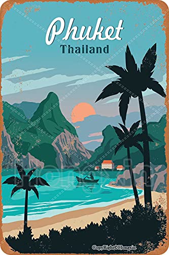 HONGXIN Phuket Thailand Blechschild Dekoschild Retro Poster Metall Plakat Vintage Türschilder Deko Schild Blech Kunst Schilder Hof Bar Cafe Geschenk 20X30cm von HONGXIN