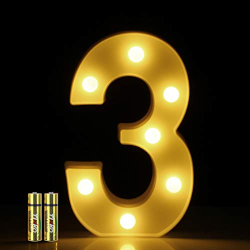 HONPHIER® LED Nummer Licht 3D Nummer Lampe Buchstaben Lichter Alphabet Lampe LED Brief Beleuchtung Buchstabe Licht Beleuchtete Buchstaben Nachtlichter Dekoration für Geburtstag Party (3) von HONPHIER