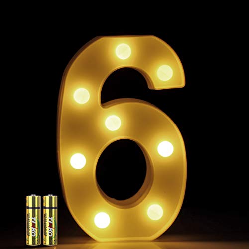 HONPHIER® LED Nummer Licht 3D Nummer Lampe Buchstaben Lichter Alphabet Lampe LED Brief Beleuchtung Buchstabe Licht Beleuchtete Buchstaben Nachtlichter Dekoration für Geburtstag Party (6) von HONPHIER