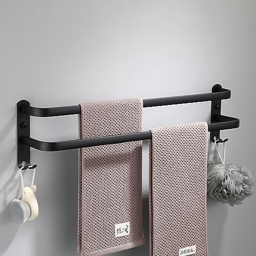 HONPHIER Handtuchhalter Bad 2 Tier Handtuchstange Badezimmer Aluminium Wand-handtuchhalter Handtuchhalter Wandmontage für Badezimmer Küchen Toilette (2 Stangen 50CM, Schwarz) von HONPHIER