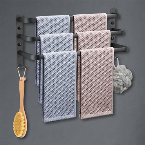 HONPHIER Handtuchhalter Bad 3 Tier Handtuchstange Badezimmer Aluminium Wand-handtuchhalter Handtuchhalter Wandmontage für Badezimmer Küchen Toilette (Schwarz, 50CM) von HONPHIER