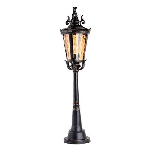 Außen Retro Vintage Säulenlampe H90cm Schwarz wasserdicht IP44 Wegelampe Aluminium und Glas Gartenlampe Terrasseleuchte E27 Sockelleuchte für Tür Zaun Balkon Landschafts Beleuchtung 19 * 23 * 90cm von HONY-LIGHT