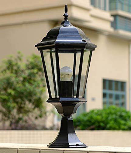 Außenleuchte Retro Säulenlampe wasserdicht IP44 Schwarz Aluminium und Glas Schatten Outdoor E27 Sockelleuchte Wegeleuchte Tür Zaun Garten Terrasse Balkon Landschafts Beleuchtung 23 * 55 cm von HONY-LIGHT