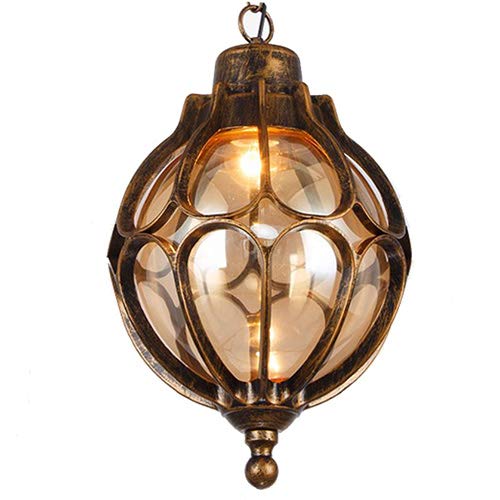 Retro Bronze Pendelleuchte Außen/Innen Wasserdichter IP23 Aluminiumguss/Glas E27 Höhenverstellbar Hängeleuchte Pavillon Villa Grape Rack Balkon Dekorative Hängelampe von HONY-LIGHT