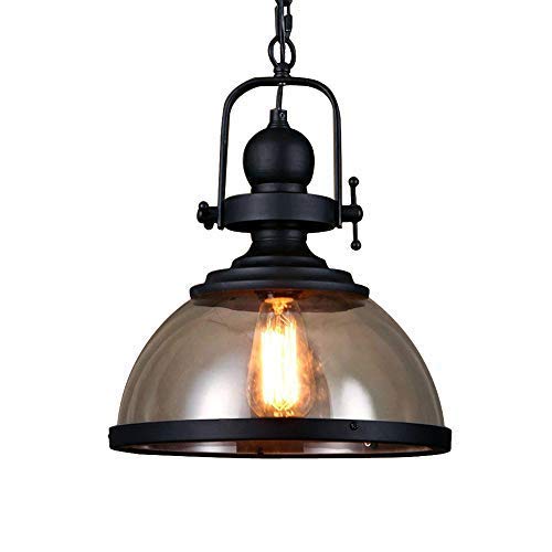 Retro Pendelleuchte Glassschirm Rund Design Vintage Küche Lampe Hängeleuchte E27 Eisen Hängelampe Rustikal Wohnzimmer Esszimmer Arbeitszimmer Beleuchtung Restaurant Leuchte Deckenleuchte von HONY-LIGHT