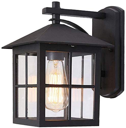 HONY-LIGHT Retro Schwarz Außen Wandleuchte Wasserdicht mit Dämmerungsschalter Außenlampe Aluminium und Glas Hauswand Leuchte für Balkon Garten Hauseingang Flur Wandbeleuchtung von HONY-LIGHT