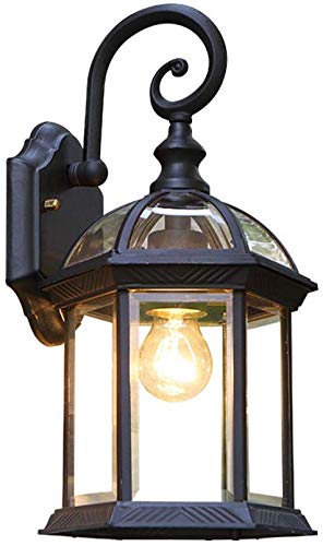 Vintage retro Außenwandleuchte Wasserdichter IP23 Außenleuchte Schwarz Aluminiumguss/Glas Wandlampe E27 Gartenlampe für Hof Haus Eingang Beleuchtung 21 * 20 * 39.5cm von HONY-LIGHT