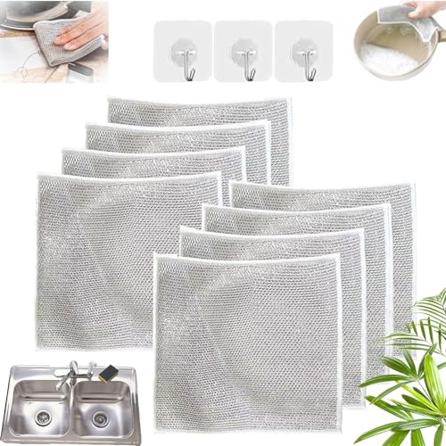 HOPASRISEE Multipurpose Wire Dishwashing Rags for Wet and Dry, Multipurpose Non-Scratch Scrubbing Wire Dishwashing Rags, Scrubs & Cleans for Dishes, Sinks, Counters, Stove Tops, Easy Rinsing (8Stück) von HOPASRISEE