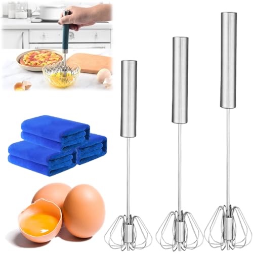Stainless Steel Semi-Automatic Whisk, Stainless Steel Whisk Blender for Home, Rotating Semi-Automatic Eggbeater, Hand Push Rotary Whisk Blender (3PC-B) von HOPASRISEE