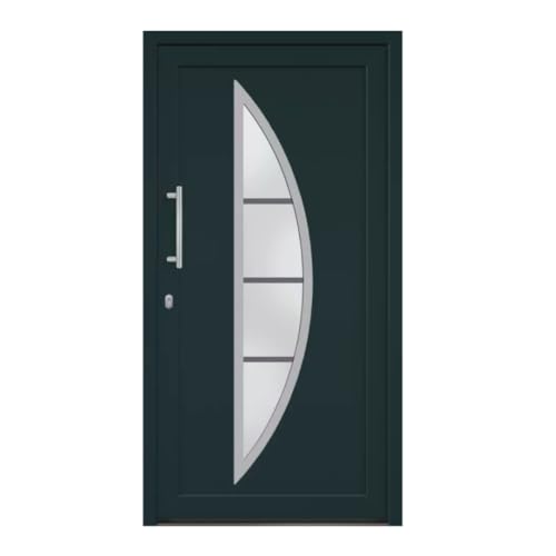 HORI® Haustür Eingangstür Kunststoff Komplettset Hauseingangstür I Farbe: anthrazit (innen weiß) I DIN links I Modell: Curve I 198 x 98 cm von HORI