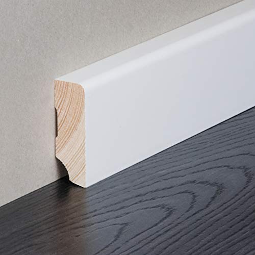 HORI® Sockelleiste weiß lackiert RAL 9016 I Massivholzkern Fußleiste I Modern Profil I Höhe: 58 mm von HORI