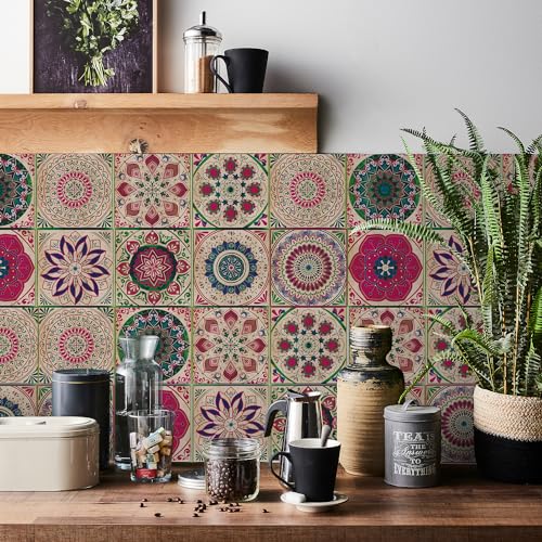 HORIWE Fliesenaufkleber Mosaik Wandfliese Aufkleber 24 Stück PVC Fliesensticker Fliesen Marokko Selbstklebende Tapete Wasserdicht Wandaufkleber für Küche,Schrank,Möbel,Tisch… von HORIWE