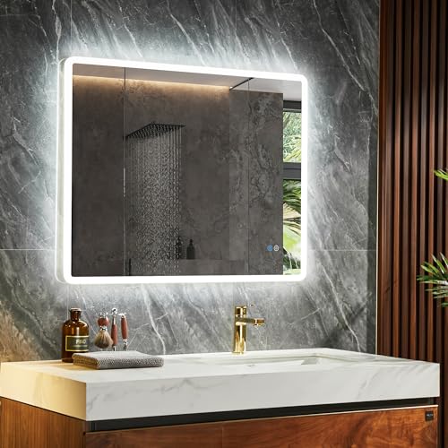 HOROW Badezimmerspiegel LED Badspiegel mit-Beleuchtung mit-Licht und Entfoggen, Dimmbar, Horizontal/Vertikal, Acrylglas-Verpackung (70x90 cm) von HOROW