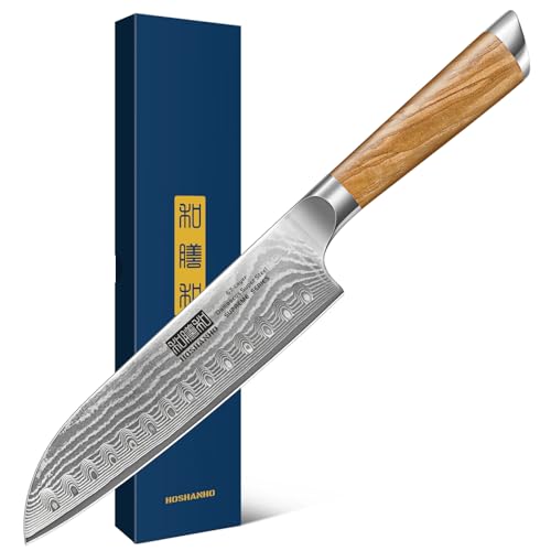 HOSHANHO Santoku Messer Damastmesser, 18cm Scharfe Kochmesser, 67 Schichten Damastmesser Küchenmesser, Japanisches Messer mit Ergonomischer Griff Geschenkbox von HOSHANHO