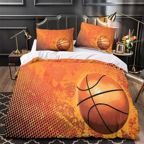 HOTGE Basketball Bettwäsche 3er Set Mit 3D Bettwäsche-Sets Mikrofaser Bettbezüge, Kinder Bettbezug Set Mit Kissenbezug Double（200x200cm） von HOTGE