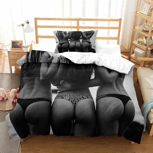 HOTGE Bettwäsche 3D Sexy Pobacken Bettbezug Set Mit Reißverschluss Und Kissenbezug, Mikrofaser Sexy Frauen Bettwäsche Set Für Erwachsene Single（135x200cm） von HOTGE