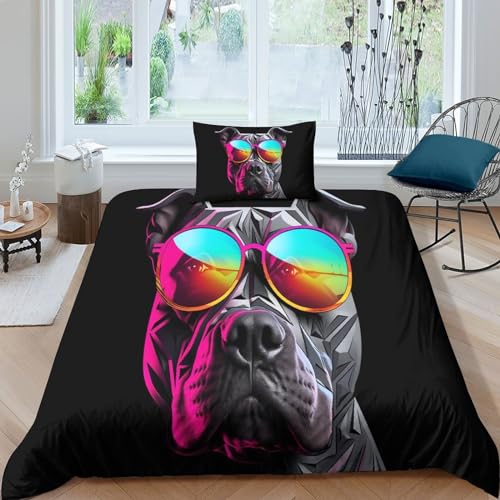 HOTGE Pitbull-Hunde 3D Print Betten Set Hip-Hop-Tiere Bettwäsche Set Microfaser Qualität Luxus Modern Bettbezug Mit Kissenbezug 3 Teilig,Dekoration Für Jungen- Und Mädchenzimmer Single（135x200cm） von HOTGE