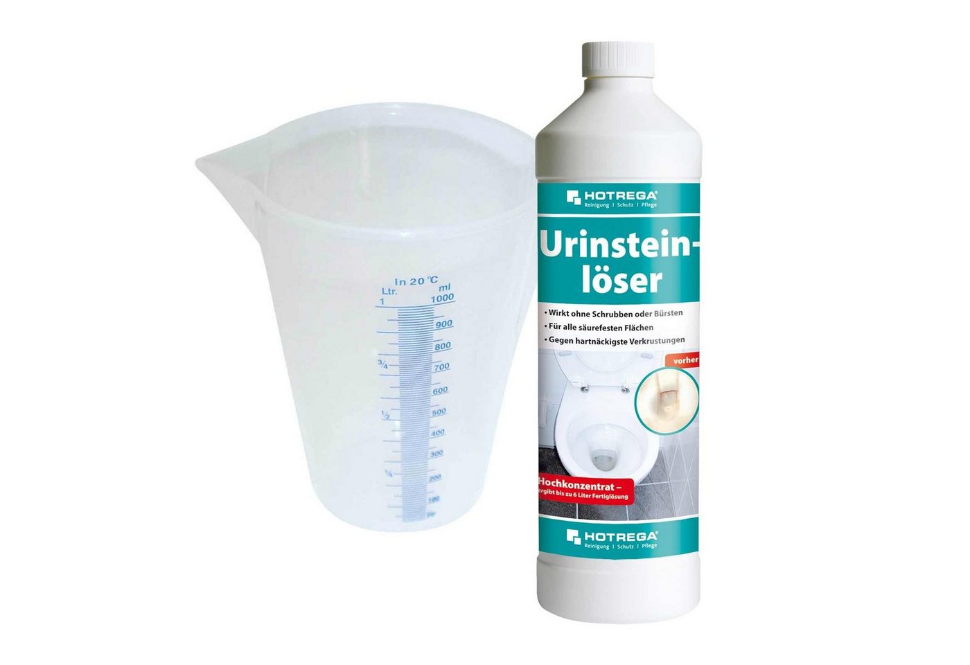 HOTREGA® Urinsteinlöser Konzentrat 1 L, Messbecher 1 L SET Reinigungskonzentrat von HOTREGA®