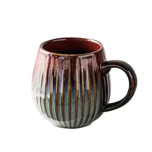 HOUSN Becher Kaffee Steingut 550ml Tasse Keramik Vintage, Becher mit Streifen Tasse Steingut, Grosse Tasse mit Streifen für Büro und Zuhause,1 von HOUSN