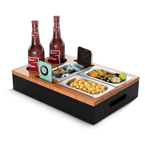 HOUSN Couchbar, Sofa Organizer auf dem Beistelltische Couchtisch, Couchbar Holz als Bier Geschenke für Männer, Sofatablett Mit Zwei Snackschalen und Mehrere Lagerplätze,Schwarz von HOUSN