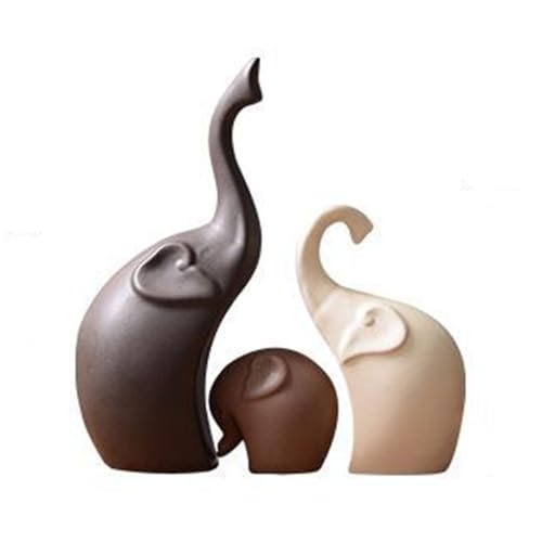 HOUSN Paar Keramik Elefanten Deko in Schwarz Und Weiß,Verlasst Euch Aufeinander,Porzellan Elefanten Familie Figuren Skulpturen Für Tischdeko Wohnzimmer,Braun von HOUSN
