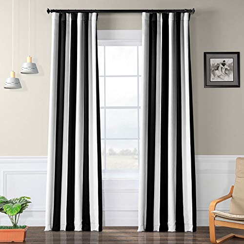 HPD Half Price Drapes BOCH-KC43-84 Verdunklungsvorhang mit Streifen, 1 Panel, 50 x 84 cm, Markise schwarz & Nebel weiß von HPD Half Price Drapes