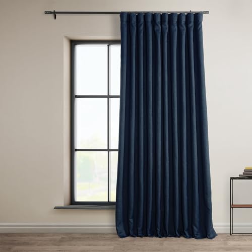 HPD Half Price Drapes Verdunkelungsvorhänge aus Leinenimitat, 244 cm lang, extra breit, luxuriöse Leinenvorhänge für Schlafzimmer und Wohnzimmer (1 Bahn), 254 x 244 cm, Indigo von HPD Half Price Drapes