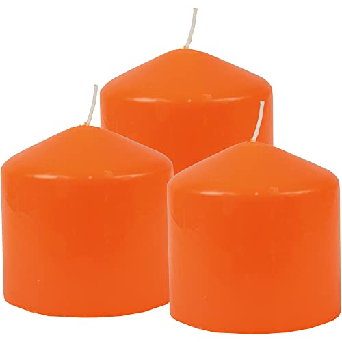 HS Candle Stumpenkerzen Wachskerzen Ø8cm x 8cm (3er Pack) Orange - Lange Brenndauer, Hergestellt in EU, Kerzen Blockkerzen - Wachs Stumpen von HS Candle