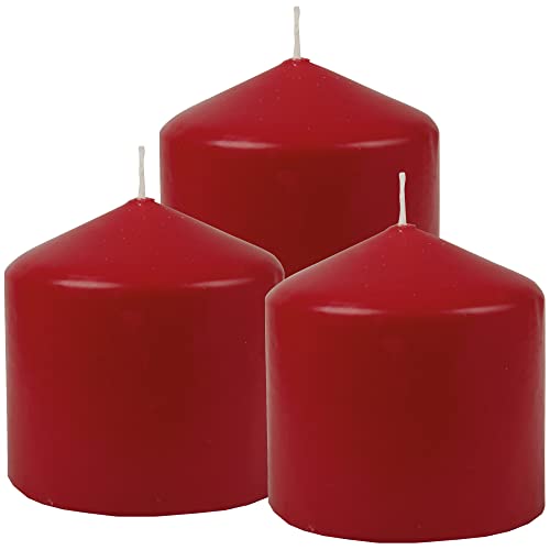 HS Candle Stumpenkerzen Wachskerzen Ø8cm x 8cm (3er Pack) Rubinrot - Lange Brenndauer, Hergestellt in EU, Kerzen Blockkerzen - Wachs Stumpen von HS Candle