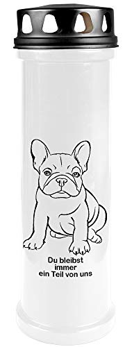 HS Candle Tier Grablicht (Deckel Schwarz) Grabkerze ca. 100h Brenndauer / 4-Tage Brenner - Motiv: Bulldogge, in vielen Varianten von HS Candle