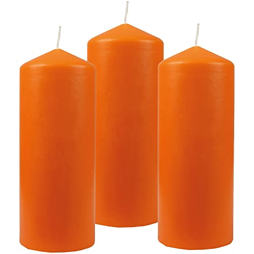 HS Candle Wachskerzen (3er Pack) Ocker Stumpenkerzen Ø6cm x 13,5cm - Kerze in vielen Farben, Lange Brenndauer - Hergestellt in EU - Kerzen Blockkerzen von HS Candle