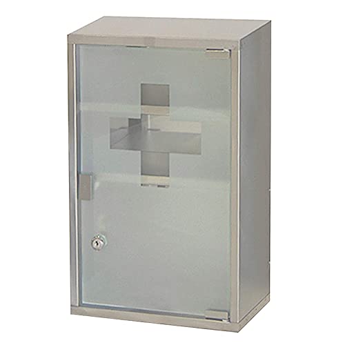 HS-Lighting Medizinschrank Arzneischrank Edelstahl Erste Hilfe Schrank Medikamentenschrank abschließbar Hausapotheke mit Glas Tür und Schloss Tip –on Automatik 45ⅹ30ⅹ12 cm (Silber-3 Fächer) von HS-Lighting