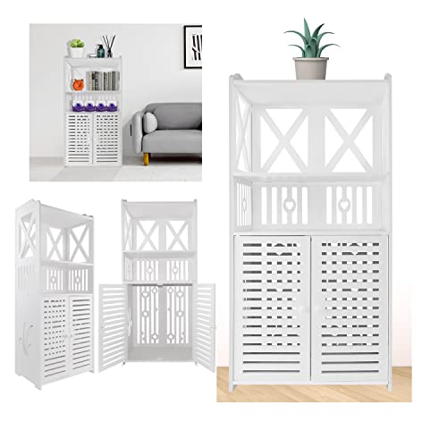 2-Türen-Badezimmer-Boden-Schrank Hoher Badezimmer-Speicher-Schrank-Einheit-Boden-Stehschrank mit Regal Weiß PVC-Heimschrank, 90x25x40 cm von HSHa