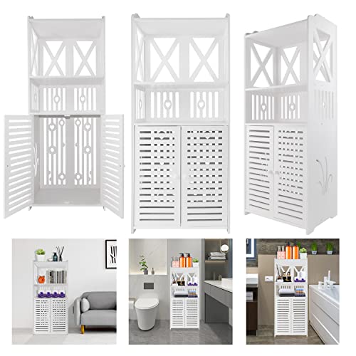 Doppeltür Badezimmerschrank Wasserdicht, weißer Boden stehender Aufbewahrungsschrank Home Storage Möbel Regal, PVC Ecke Organizer Unit für WC Schlafzimmer Küche Wohnzimmer von HSHa