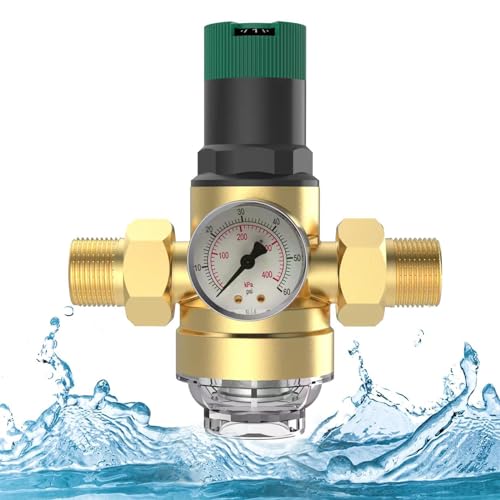 HSJKWPT Druckminderer Wasser mit Manometer, Druckminderventil Druckregler Messing, wasserdruckregler 3/4 Zoll / 1/2 Zoll mit Siebfilte, Wasserdruckminderer zur Regulierung des Wasserdrucks (G1/2) von HSJKWPT