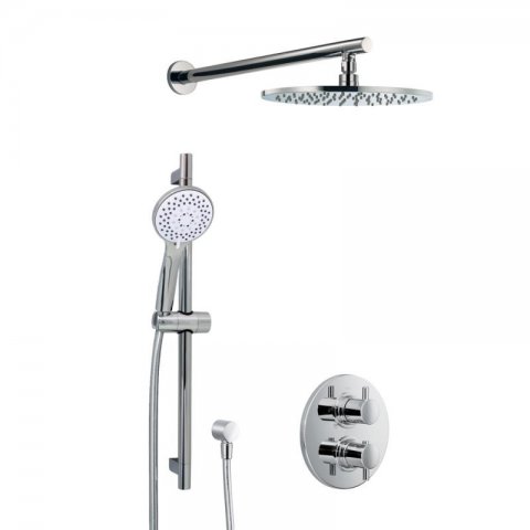 HSK Shower-Set 1.05 Rund, mit Wandarm gerade, chrom, 1002105-RKB7, Ausführung: mit Kopfbrause rund, flach, Ø250 mm, Höhe 8mm von HSK