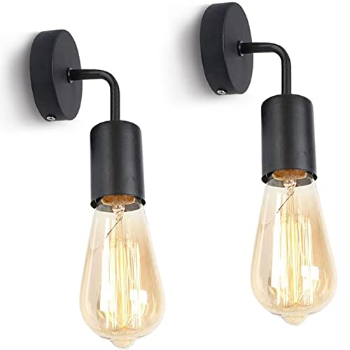 HTRUIYATY 2 Stück Vintage Wandleuchte Innen Industrial Retro Wandlampe E27 Schmiedeeiserne Einfachheit Ellbogen Wandlampe Schwarz (ohne Glühbirne) von HTRUIYATY