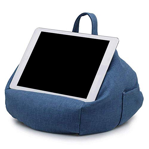 Multi-Angle Soft Pillow Lap Stand Mobile Halterung-Sitzsack Kissen Halter für Alle Geräte-Tragbare Bean Tasche Nachahmung Hanf Auto Home Tablet Kissen (Blau) von HTYG