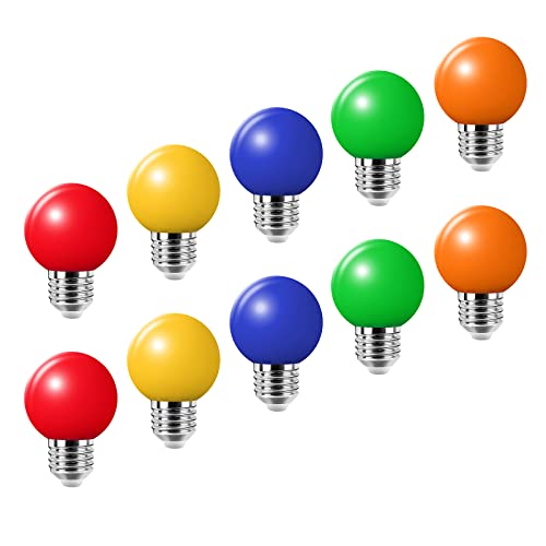 Huamu 10er-Pack farbige glühbirnen deko glühbirne 2 w led g45 Beleuchtungsbirnen, bunte Golfball-Lampen,glühlampe e27, gemischte Farben, Rot, Grün, Blau, Orange, Gelb von HUAMu