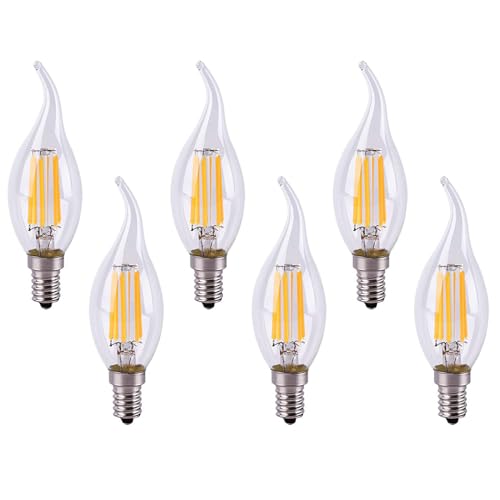 HUAMu 6x LED Kerzenbirnen E14 Filament Dimmbar 6W,Warmweiß 2700K,Klar Glas,Ersetzt 60 Watt Glühlampe,AC 220V-AC240V von HUAMu