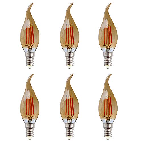 E14 Kerze LED Lampe für Kronleuchter, E14 Glühfaden Retrofit Classic, 4W ersetzt 40 Watt, 400Lumen, 2700K Warmweiß, Retro Glühbirne Vintage Antike Glühbirne, Glas, nicht dimmbar, 6er Pack von HUAMu