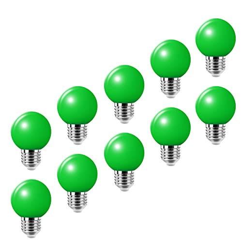 LED Bunte E27 Farbige Glühbirnen 2W = 20W Dekoratives Licht und Design 200 Lumens AC220V-240V Dekorationslampe in Klasse Golfball Form, Grün- 10er Pack von HUAMu