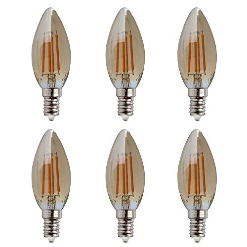 HUAMu E14 Kerze LED Lampe für Kronleuchter, E14 Glühfaden Retrofit Classic, 4W ersetzt 40 Watt, 400 Lumen, 2700K Warmweiß, Retro Glühbirne Vintage Antike Glühbirne, Glas, nicht dimmbar, 6er Pack von HUAMu