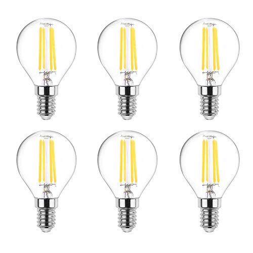 Huamu E14 Filament LED Lampen G45 - E14 LED Birne, 400Lumens, Ersetzt 40W Glühlampen, Kaltweiß (6500K) Energiesparlampe, Nicht Dimmbar, Filament Fadenlampe, Glas, AC 220V-240V - 6er Pack von HUAMu