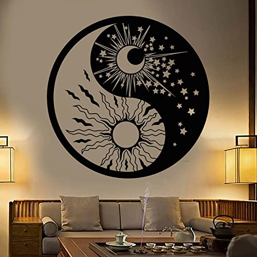 HUANYIN Religiöser Wandaufkleber Yin und Yang Symbol Sonne Mond Buddhistische Sterne Tag und Nacht Fototapete Wohnzimmer Vinyl Wandapplikation, 42x42cm von HUANYIN