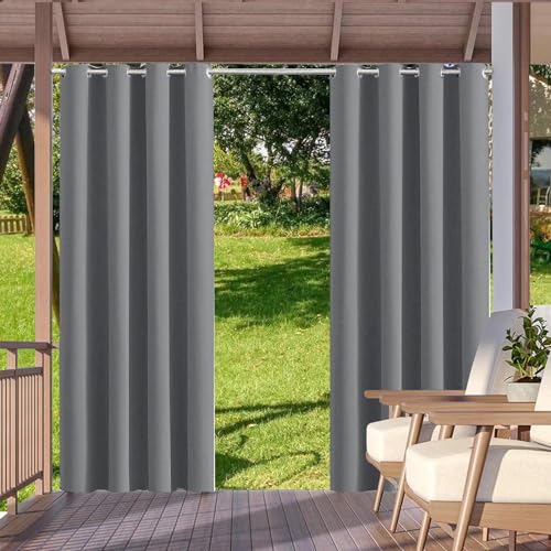 HUAXIQUE Outdoor Vorhang Wasserdicht Wetterfest Blickdicht 132X275cm Grau Verdunklungs Vorhänge mit Ösen Sichtschutz Sonnenschutz Outdoor Gardine für Balkon Terrasse Pergola Gartenlaube Veranda von HUAXIQUE