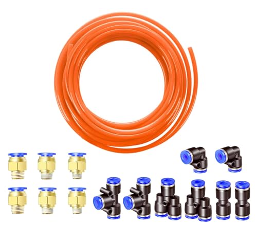 HUAZIZ 10 Meter Orange PU Pneumatikschlauch Pneumatic Polyurethane Schlauch Flexibel Druckluftschlauch Außen 12 mm x Innen 8 mm, mit Pneumatikverbinder Air Push-Schnellkupplungen (Y/T/L/I förmig) von HUAZIZ