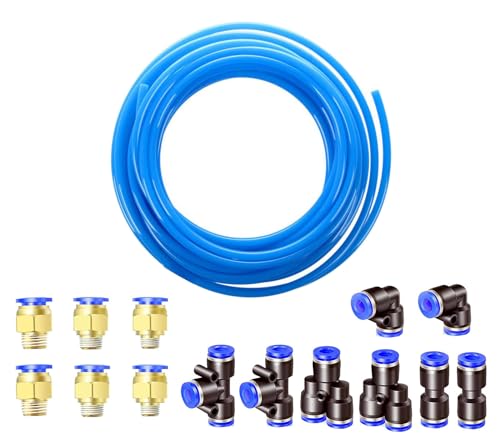 HUAZIZ 10 Meter PU Pneumatikschlauch Pneumatic Polyurethane Schlauch Flexibel Druckluftschlauch Außen 10mm x Innen 6.5mm Blue, mit Pneumatikverbinder Air Push-Schnellkupplungen (Y/T/L/I förmig) von HUAZIZ